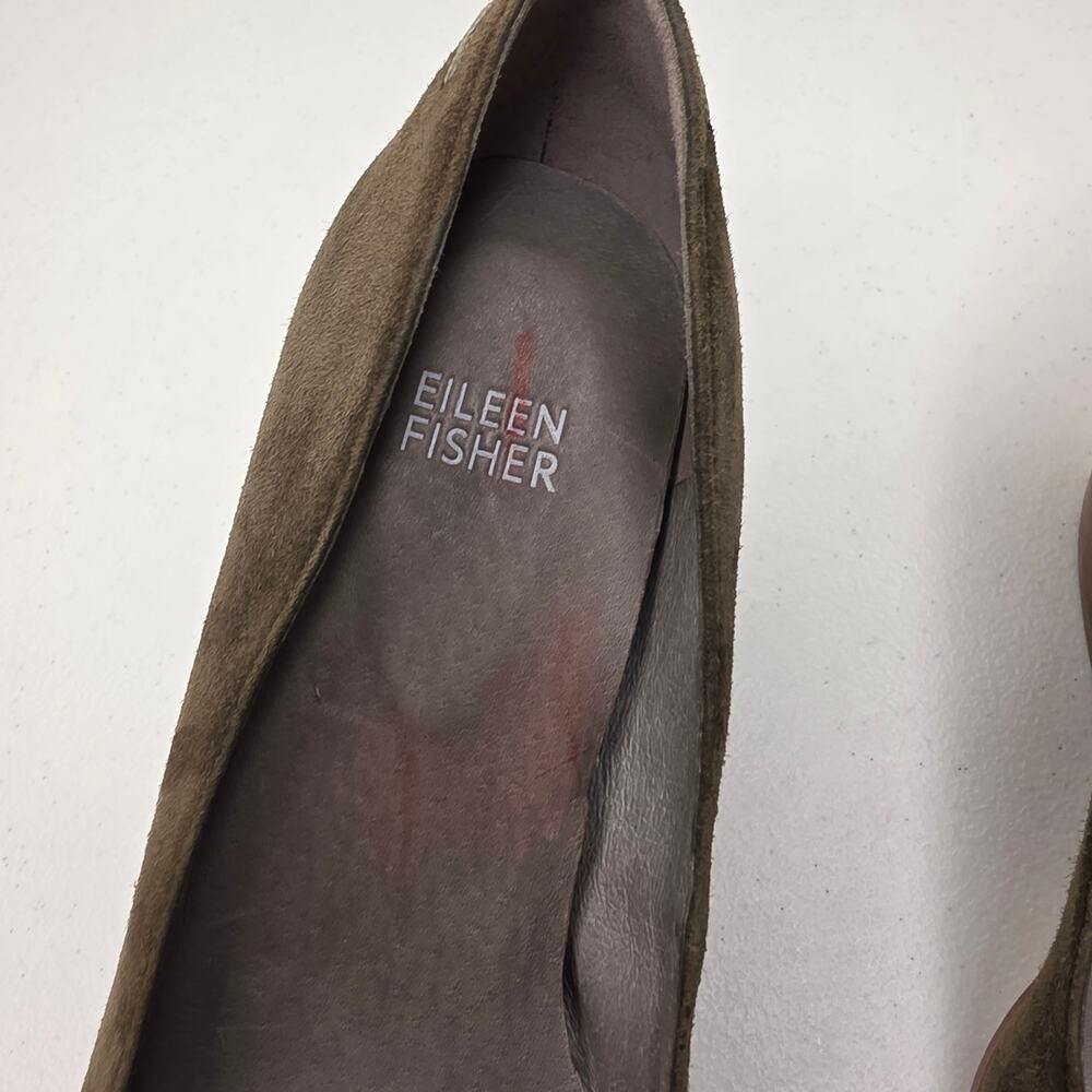 Eileen Fisher Hawk Olive Green Suede Block Heel Size 7 - Picture 9 of 14